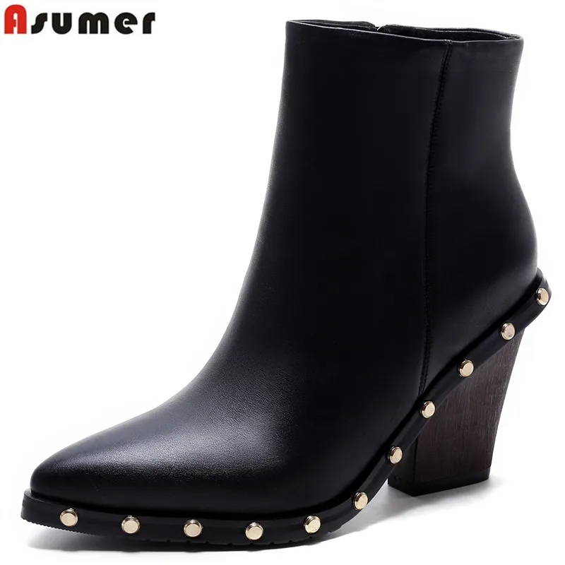 ASUMER Rivets punk genuine leather boots women pointed toe zip solid color autumn winter snow botas ladies shoes ankle boots
ASUMER Rivets punk genuine leather boots women pointed toe zip solid color autumn winter snow botas ladies shoes ankle boots