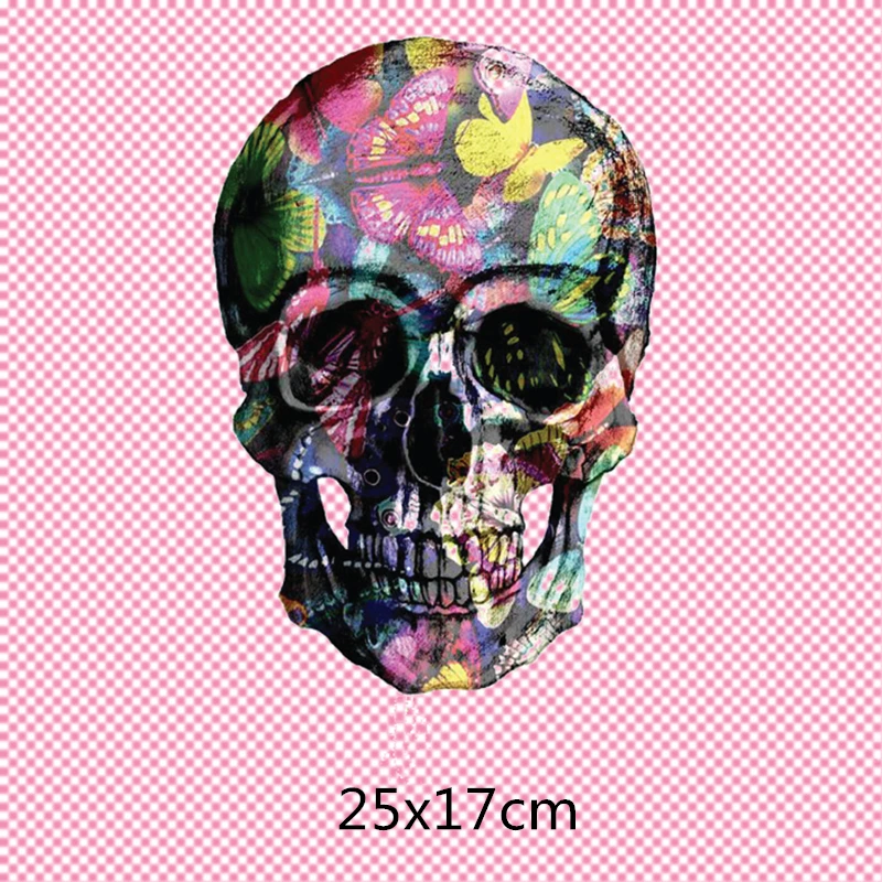 Colorful Butterfly Skull Patch T-shirt Press Sticker Washable Iron On Transfers Patches For T Shirts Hoodies 25x17cm
Colorful Butterfly Skull Patch T-shirt Press Sticker Washable Iron On Transfers Patches For T Shirts Hoodies 25x17cm