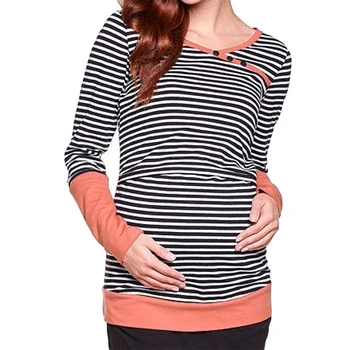 

Lactation Pregnant Splice Stripe T-shirt Women's Maternity Tunic Tops Mama Clothes Pregnancy Blouse Flattering Side Ruching Tops