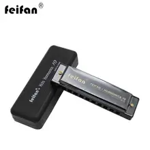 Feifan Harmonica 10 agujeros clave de C w/Harp Azul acero inoxidable negro Funda/Cobre/plata viento de madera instrumento(China)