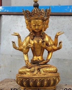 Tibet Buddhism Temple Bronze Copper Three head Eight-arm Guanyin Kwan-yin Statue
Tibet Buddhism Temple Bronze Copper Three head Eight-arm Guanyin Kwan-yin Statue
