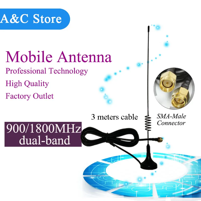 Фото Двухдиапазонная 900 1800 МГц мобильная антенна GSM CDMA sma-m Соединитель 3 метра кабель