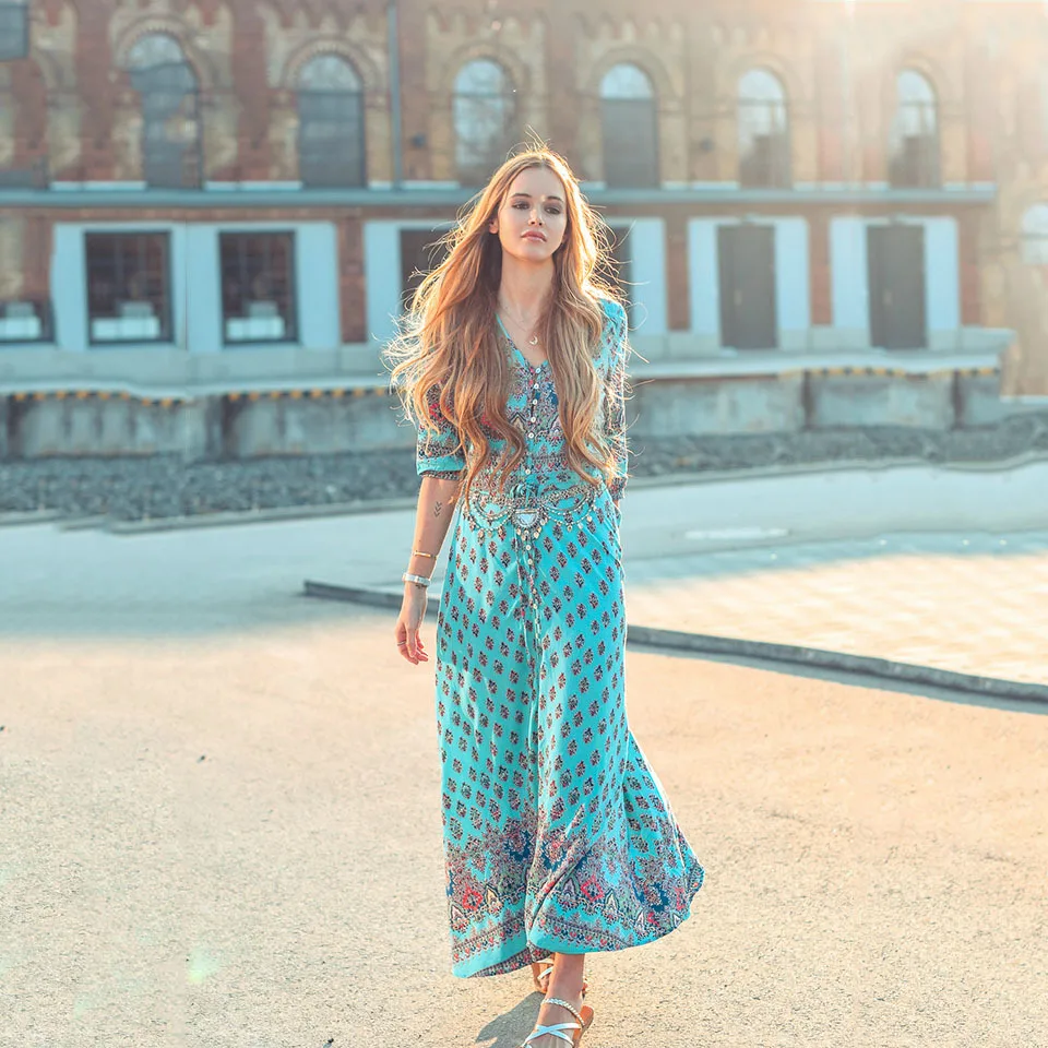 Women Print Button Front Summer Boho Dresses 2019 New Half Sleeve V Neck Long Dress Party Beach Holiday Club Dresses Sundress
Women Print Button Front Summer Boho Dresses 2019 New Half Sleeve V Neck Long Dress Party Beach Holiday Club Dresses Sundress