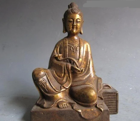 003558 Tibet Old Bronze Carved RuYi Kwan-Yin Guan Yin Buddha Statue