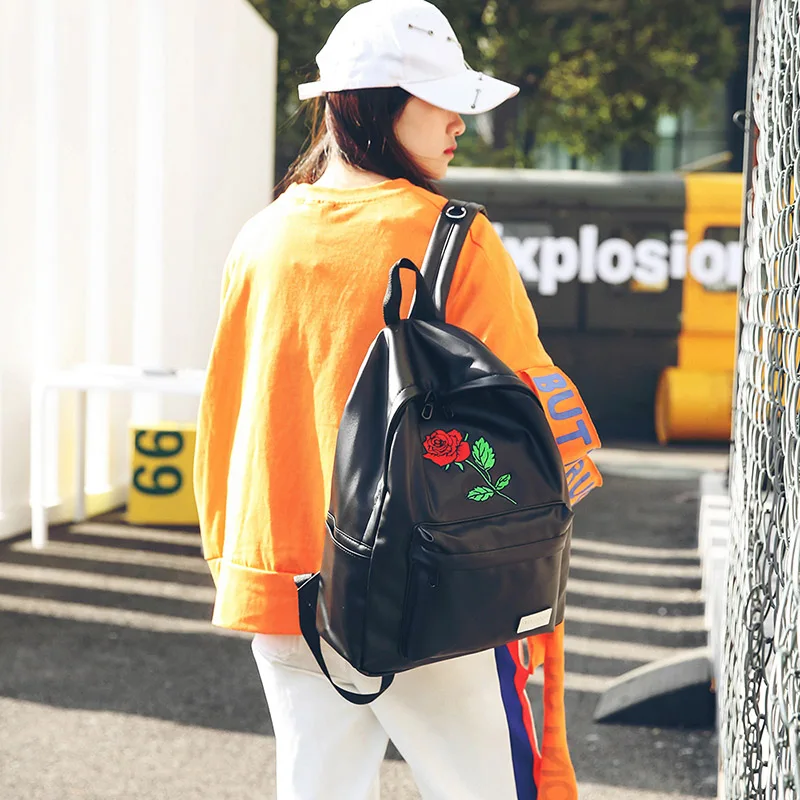 MENGHUO 2018 PU Leather Backpack Women Rose Men Embroidery Backpacks Unisex Couple Travel Bags Students Book Rucksack Mochilas (41)