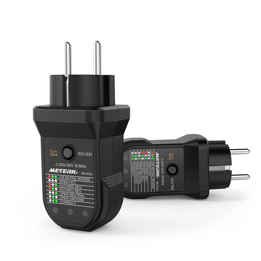 Meterk Socket Testers Voltage Test Socket detector EU Plug Ground Zero Line Plug Polarity Phase Check
Meterk Socket Testers Voltage Test Socket detector EU Plug Ground Zero Line Plug Polarity Phase Check