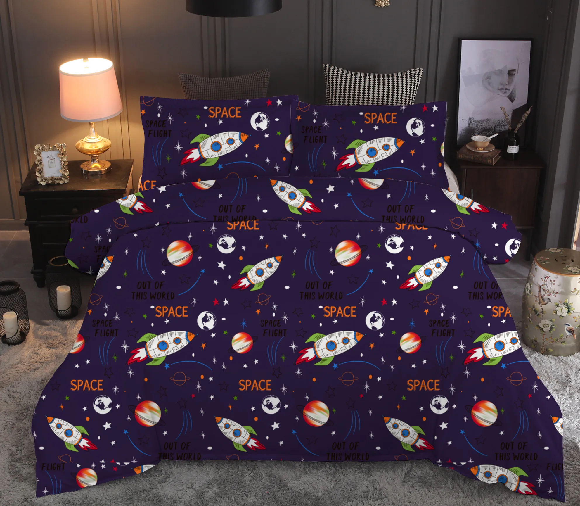 Cartoon Bedding Set Rocket Printed Duvet Cover Sets Universe Queen King Quilt Cover Bed Linen
Cartoon Bedding Set Rocket Printed Duvet Cover Sets Universe Queen King Quilt Cover Bed Linen