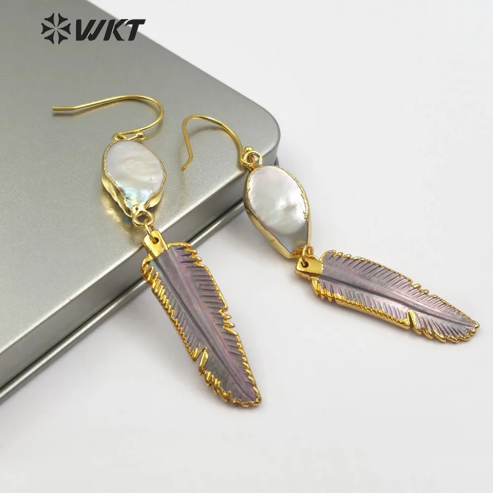 WKT WT-E494 Classic Feather Shape Natural Shell Earrings Connector Is A Natural Pearl High Quality Female Earrings
WKT WT-E494 Classic Feather Shape Natural Shell Earrings Connector Is A Natural Pearl High Quality Female Earrings
