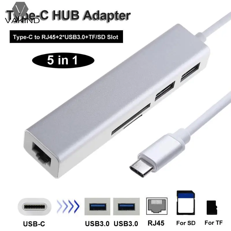 VAKIND USB3.1 Type-C HUB Splitter USB-C to USB3.0 1000Mbps Ethernet LAN RJ45 Network Card Adapter TF/SD Card Reader for MacBook
VAKIND USB3.1 Type-C HUB Splitter USB-C to USB3.0 1000Mbps Ethernet LAN RJ45 Network Card Adapter TF/SD Card Reader for MacBook