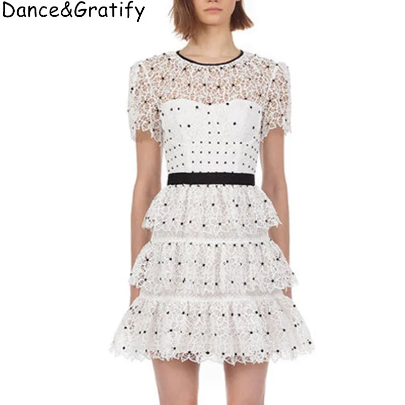 High End Designer Self Portrait Mini Party Dress Vintage White Lace Polka Dot Printed O-Neck Cake Casual Runway Dress
High End Designer Self Portrait Mini Party Dress Vintage White Lace Polka Dot Printed O-Neck Cake Casual Runway Dress