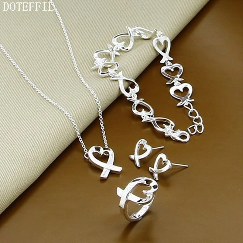 DOTEFFIL 925 Sterling Silver Heart Necklace Earring Bracelet Ring Set For Woman Wedding Engagement Party Fashion Charm Jewelry
DOTEFFIL 925 Sterling Silver Heart Necklace Earring Bracelet Ring Set For Woman Wedding Engagement Party Fashion Charm Jewelry