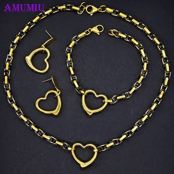 AMUMIU JEWELRY SET for woman for men Black Gold Tone Flat Byzantine Heart Stainless Steel Necklace Bracelet Earrings Set JS003
AMUMIU JEWELRY SET for woman for men Black Gold Tone Flat Byzantine Heart Stainless Steel Necklace Bracelet Earrings Set JS003