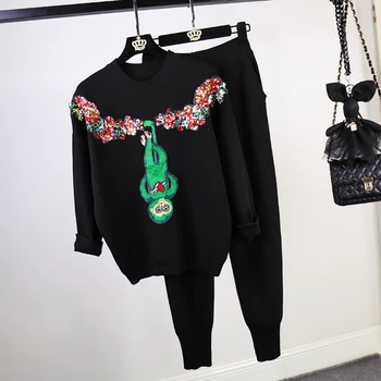 2018 New Autumn Winter Women's Orangutan Embroidery Long-sleeved Sweater + Casual Trousers Two Piece Casual Knitting Pants Suit
2018 New Autumn Winter Women's Orangutan Embroidery Long-sleeved Sweater + Casual Trousers Two Piece Casual Knitting Pants Suit