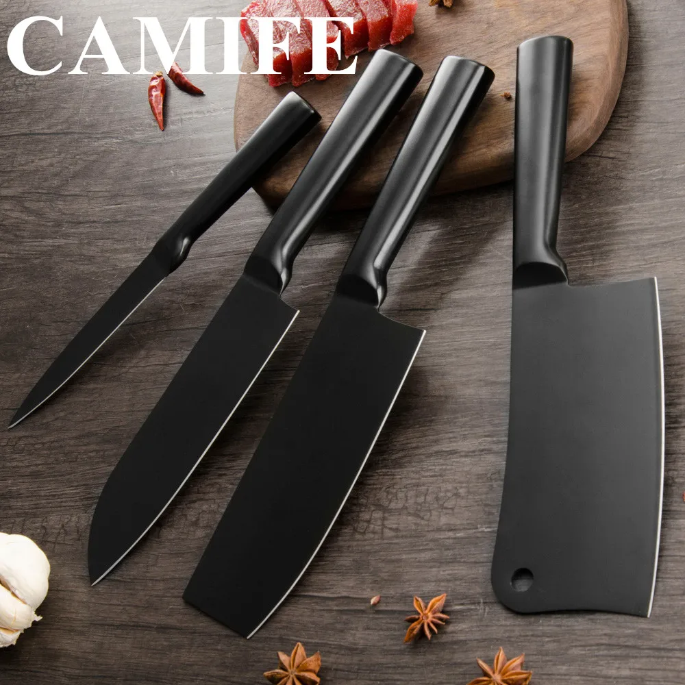 

Kitchen Knife 4cr14 Stainless Steel Knife Holder Block Stand Utility Santoku Chopping Nakiri Knife Sharpener Scissor Accessories