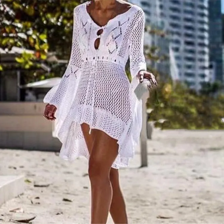 2019 Women Beachwear Sexy White Crochet Tunic Summer Dresses Casual Flare Sleeve Hollow Out Beach Dresses
2019 Women Beachwear Sexy White Crochet Tunic Summer Dresses Casual Flare Sleeve Hollow Out Beach Dresses