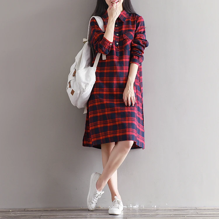 Mori Girl Autumn Spring Women Shirt Dress Red Plaid Vintage Cotton Linen Vestidos Mujer Elegant Sweet Ladies Casual Loose Dress
Mori Girl Autumn Spring Women Shirt Dress Red Plaid Vintage Cotton Linen Vestidos Mujer Elegant Sweet Ladies Casual Loose Dress