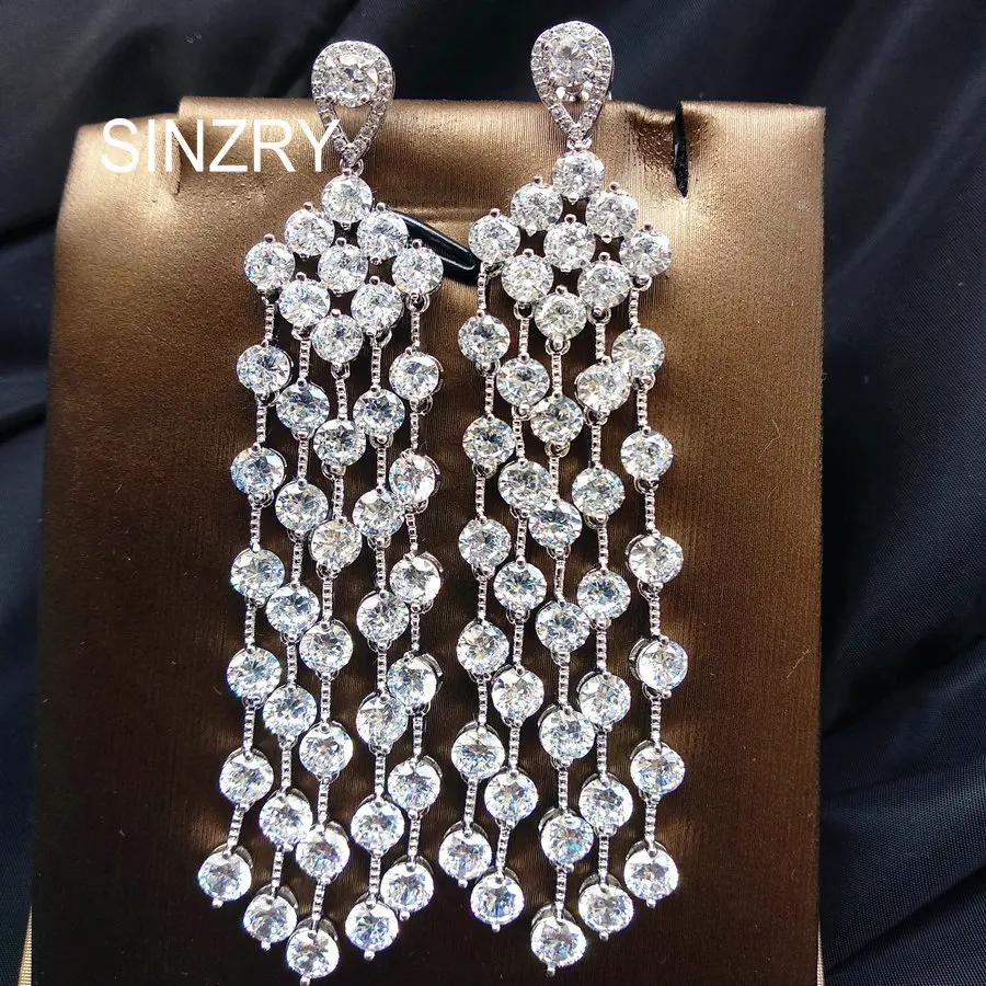 

SINZRY Bridal jewelry accessory white cut Cubic Zircon long tassel sparkling wedding dangle earrings for women