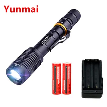 

5000LM Zoomable XM-L2 LED Flashlight Torch Lighting 600M Tactical Flashlight Hunting Camping Lights + 2x18650 Battery+Charger