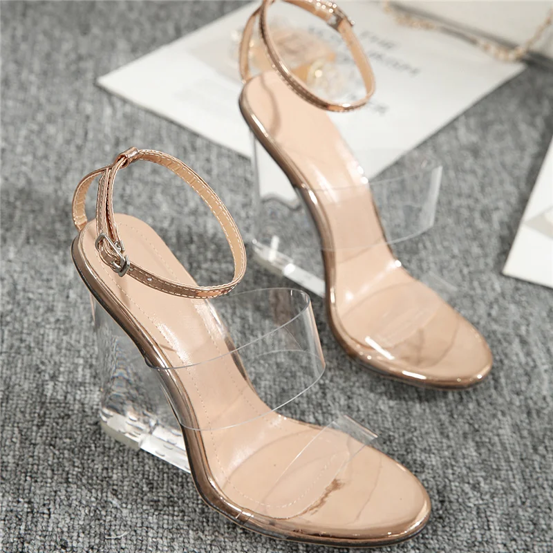 2021 Women 11.5cm High Heels Wedges Sandals Transparent Sandles Fetish Summer Pumps Female Jelly Valentine Clear Shoes | Обувь