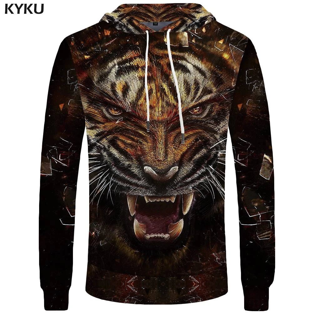 KYKU бренд тигр толстовки мужские стеклянные Толстовка с животными Карман 3d
