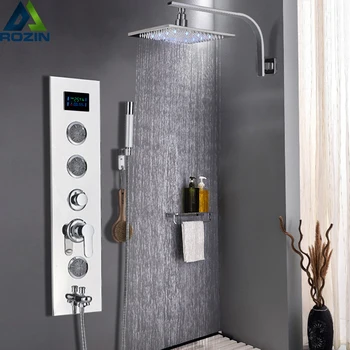 Wall Mounted Bathroom Shower Faucet Set Single Handle Shower Column Chrome 4-functions Rainfall Bath Shower Mixers Massage Jets
Wall Mounted Bathroom Shower Faucet Set Single Handle Shower Column Chrome 4-functions Rainfall Bath Shower Mixers Massage Jets