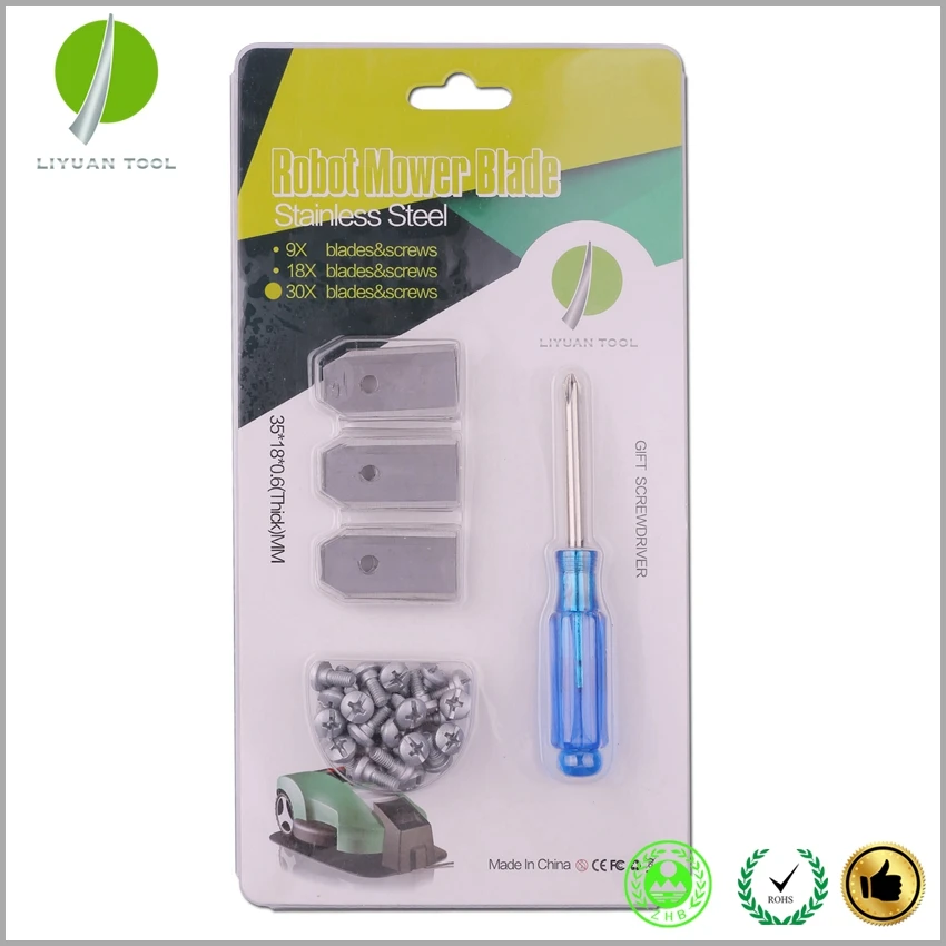 pack of 30 Thick 0.6MM Blade Knife for Mower robot Husqvarna Gardena R40Li R45Li R70Li R180 + Screwdriver
pack of 30 Thick 0.6MM Blade Knife for Mower robot Husqvarna Gardena R40Li R45Li R70Li R180 + Screwdriver