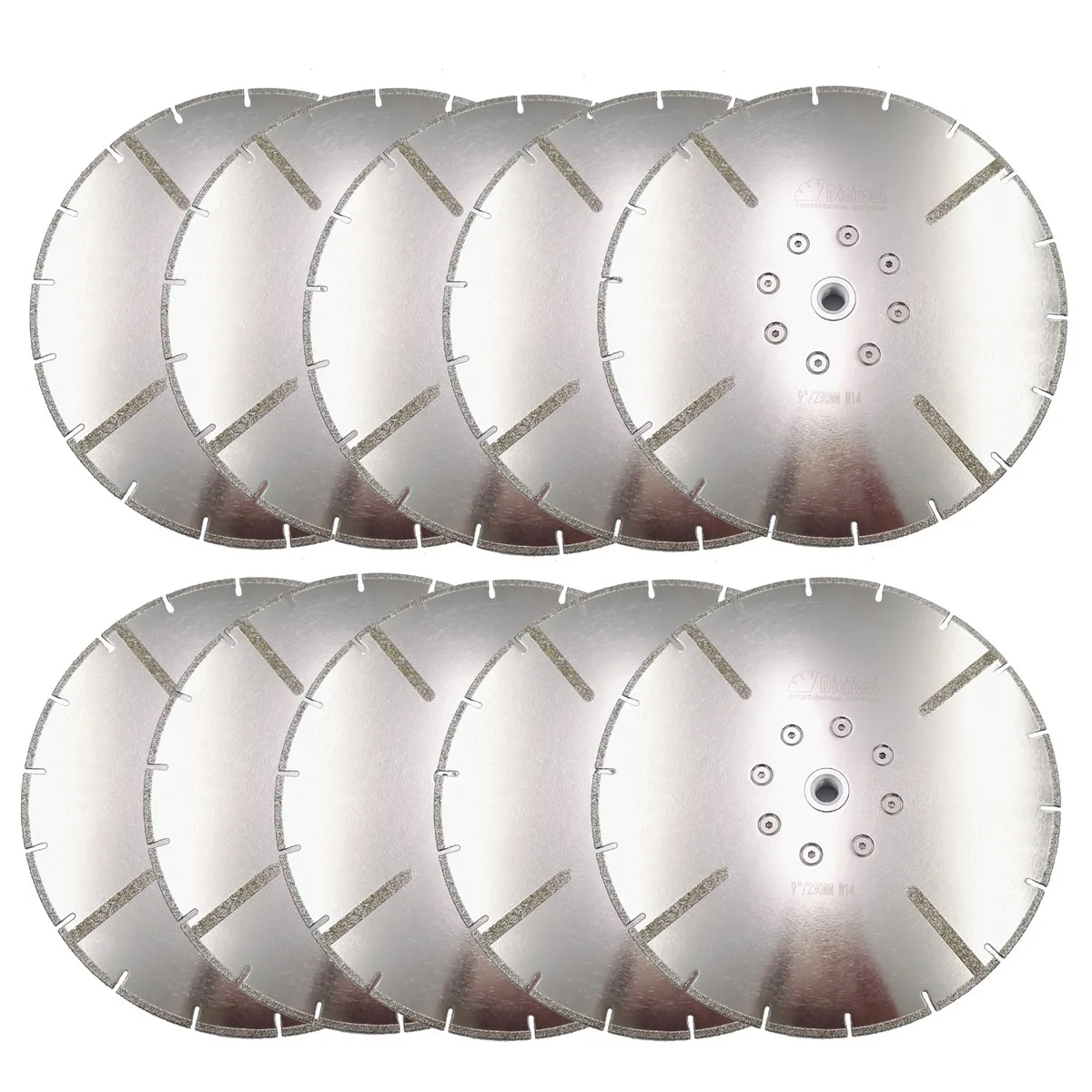 DIATOOL 10pcs 9" Electroplated diamond cutting blade M14 flange with protection 230MM marble granite saw blades
DIATOOL 10pcs 9" Electroplated diamond cutting blade M14 flange with protection 230MM marble granite saw blades