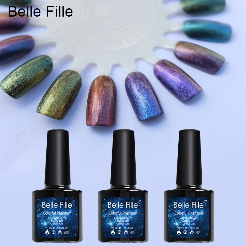 Belle Fille лак для ногтей хамелеон замачивания цвета пальто Светодиодный УФ