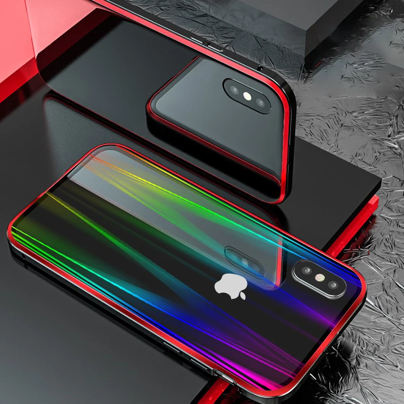 Metal Bumper Case For iPhone X XS 8 7 Plus Colorful Laser Cases Transparent Tempered Glass Back Cover For iPhone 8 7 Case
Metal Bumper Case For iPhone X XS 8 7 Plus Colorful Laser Cases Transparent Tempered Glass Back Cover For iPhone 8 7 Case