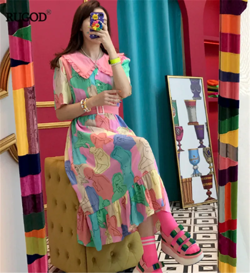 RUGOD 2019 korea bohemian peter pan collar contrast color interesting cartoon with sashes dresses empire waist casual mujer
RUGOD 2019 korea bohemian peter pan collar contrast color interesting cartoon with sashes dresses empire waist casual mujer