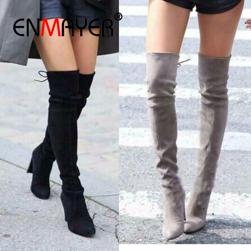 ENMAYER Top Faux Suede Women Thigh High Boots Stretch Slim Sexy Fashion Over the Knee Boots Female Shoes High Heels Black CR762
ENMAYER Top Faux Suede Women Thigh High Boots Stretch Slim Sexy Fashion Over the Knee Boots Female Shoes High Heels Black CR762