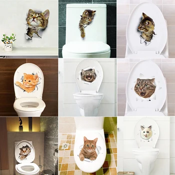 ZOOYOO Hole View Vivid Cats Dog 3D Wall Sticker Bathroom
