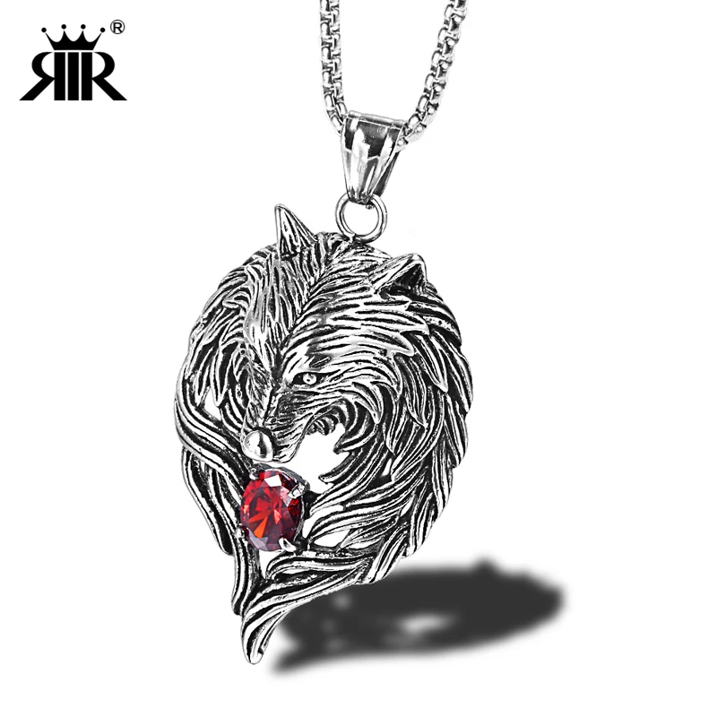 RIR Teen Viking Wolf Head Pendant Viking Necklace Stainless Steel Punk Rock Silver Wolf Necklace With A Red Crystal For Men
RIR Teen Viking Wolf Head Pendant Viking Necklace Stainless Steel Punk Rock Silver Wolf Necklace With A Red Crystal For Men