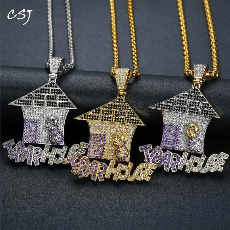 CSJ Hip Hop Necklace Pendant TRAR HOUSE Bling Iced Out CZ Gold Silver Color Charm Hip Hop/Punk Women men Jewelry Gift
CSJ Hip Hop Necklace Pendant TRAR HOUSE Bling Iced Out CZ Gold Silver Color Charm Hip Hop/Punk Women men Jewelry Gift