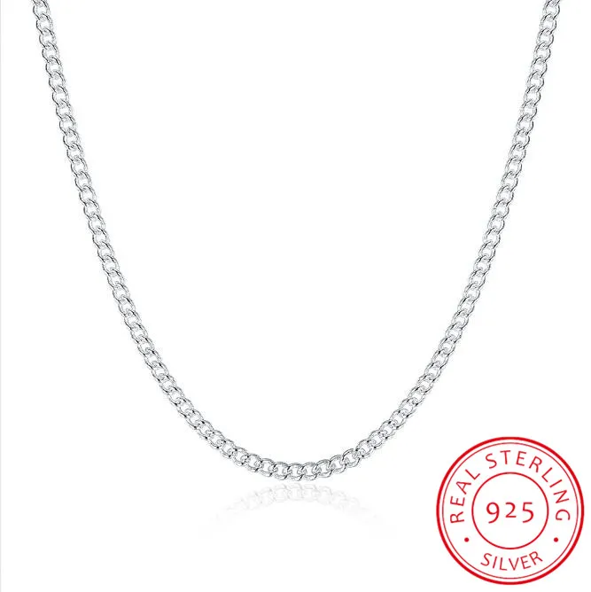 

Women's 2mm side chain 925 sterling silver 16"18"20"22"24" Short Long Fit Charms necklaces Colar de Prata