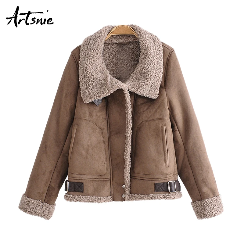 Artsnie Autumn 2018 Khaki Suede Leather Bomber Jackets Women Thick Turn Down Collar Long Sleeve Coats Shearling Chaquetas Mujer
Artsnie Autumn 2018 Khaki Suede Leather Bomber Jackets Women Thick Turn Down Collar Long Sleeve Coats Shearling Chaquetas Mujer