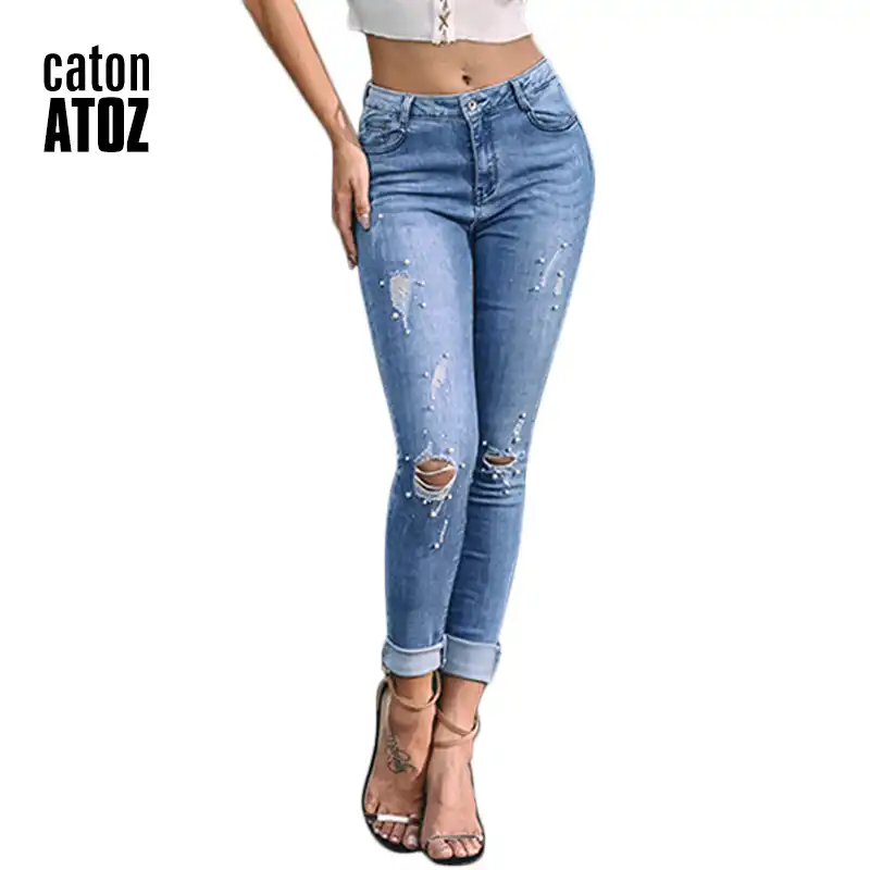 ladies stretch ripped jeans