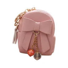 Mulheres Faux Leather Mini Chaveiro Bowknot Dangle Bead Pingente Bag Coin Purse(China)
