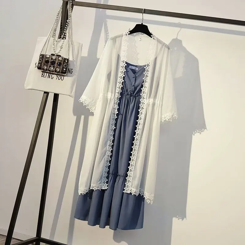 spring/summer 2019 plus Size Casual Two-piece set Women chiffon sun-protective clothing + Spaghetti Strap Dress T55-670
spring/summer 2019 plus Size Casual Two-piece set Women chiffon sun-protective clothing + Spaghetti Strap Dress T55-670