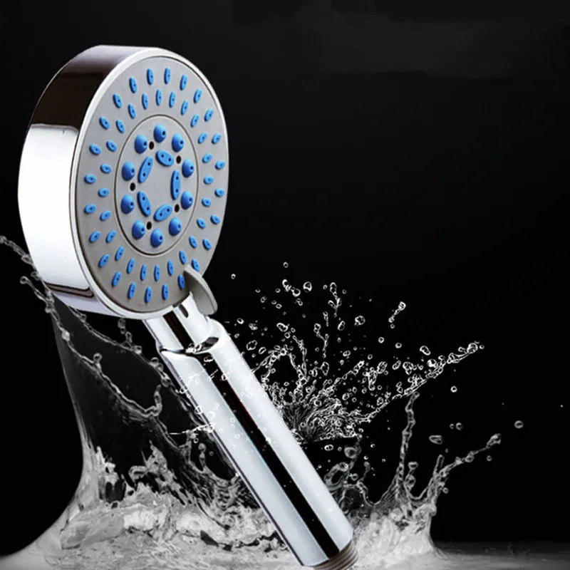 

High Quality Five Fuction Silica Gel Holes Shower Head Water Saving With Chrome Shower head Rainfall Round Handheld Shower