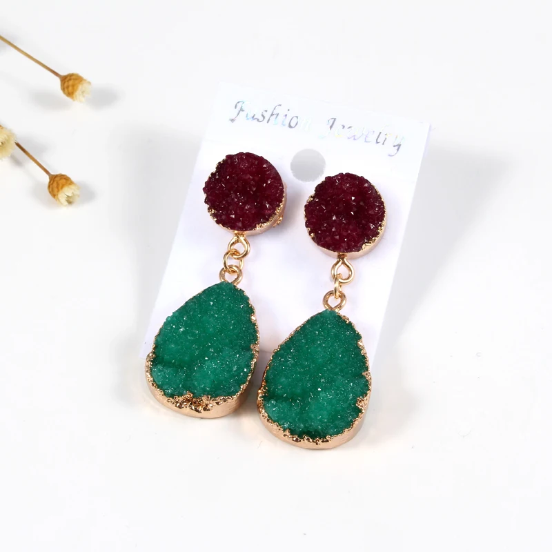 1Pair Fashion European Fake Druzy Resin Stone Earring For Women Water Drop Gold Color Handmade Drusy Stud Earring Jewelry
1Pair Fashion European Fake Druzy Resin Stone Earring For Women Water Drop Gold Color Handmade Drusy Stud Earring Jewelry