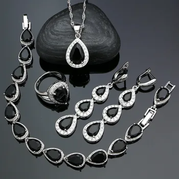 925 Silver Sets For Women Black Cubic Zirconia White Crystal Water Drop Ring Bracelet Pendant Necklace Long Earrings Jewelry Set
925 Silver Sets For Women Black Cubic Zirconia White Crystal Water Drop Ring Bracelet Pendant Necklace Long Earrings Jewelry Set