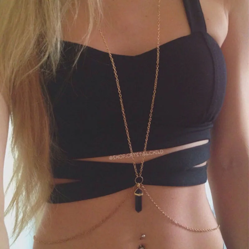 Summer styles popular in Europe and America Beach bikini street fashion natural rock crystal pendant charm Body chain
Summer styles popular in Europe and America Beach bikini street fashion natural rock crystal pendant charm Body chain