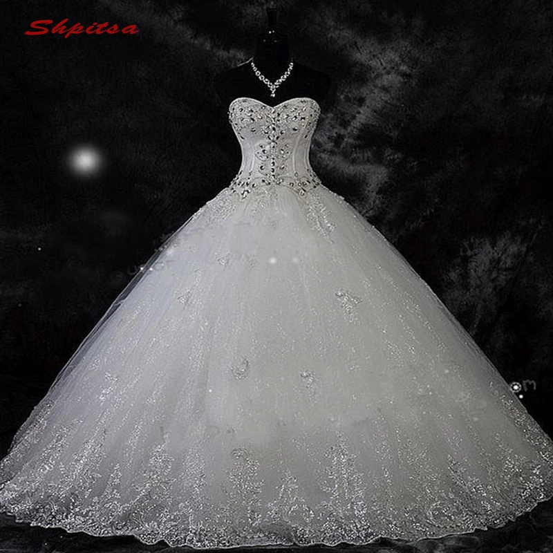 Luxury Lace Ball Gown Wedding Dresses Tulle Plus Size Sweetheart Crystal Bride Bridal Weding Weeding Gowns 2019 | Свадьбы и