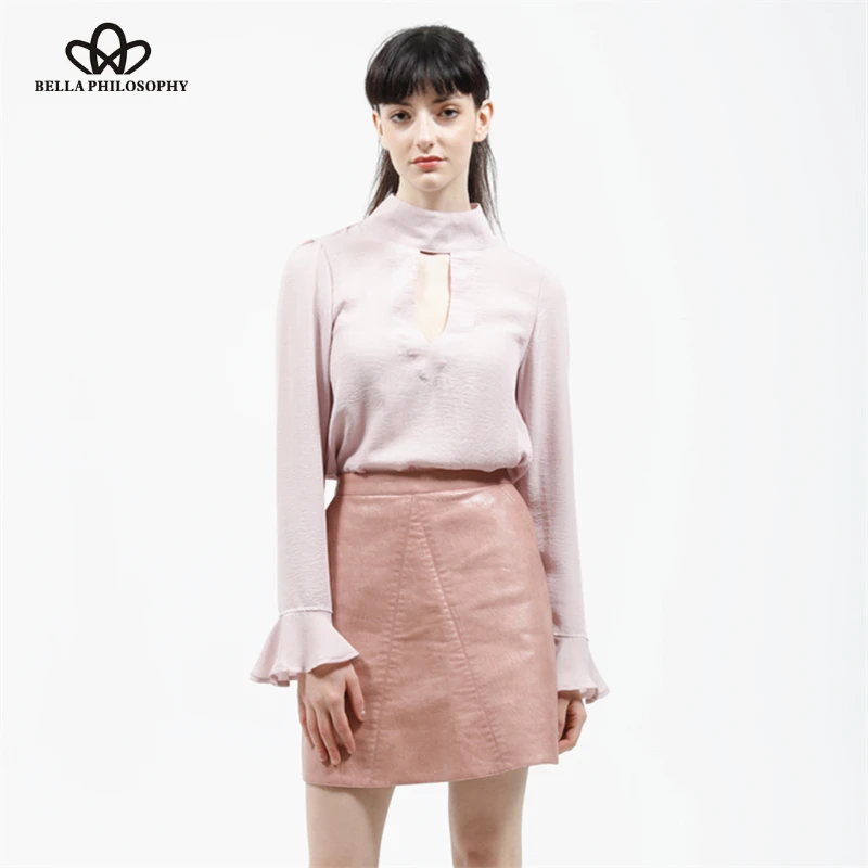 Women's PU Leather Skirt w/ Back Zipper Pink/Yellow/Black