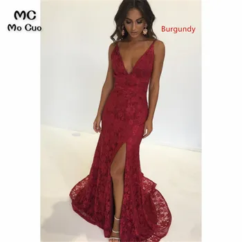 Sexy Burgundy Mermaid Evening Dresses Long with Lace Deep V-Neck Spaghetti Straps Backless Evening Gowns Prom Dress
Sexy Burgundy Mermaid Evening Dresses Long with Lace Deep V-Neck Spaghetti Straps Backless Evening Gowns Prom Dress