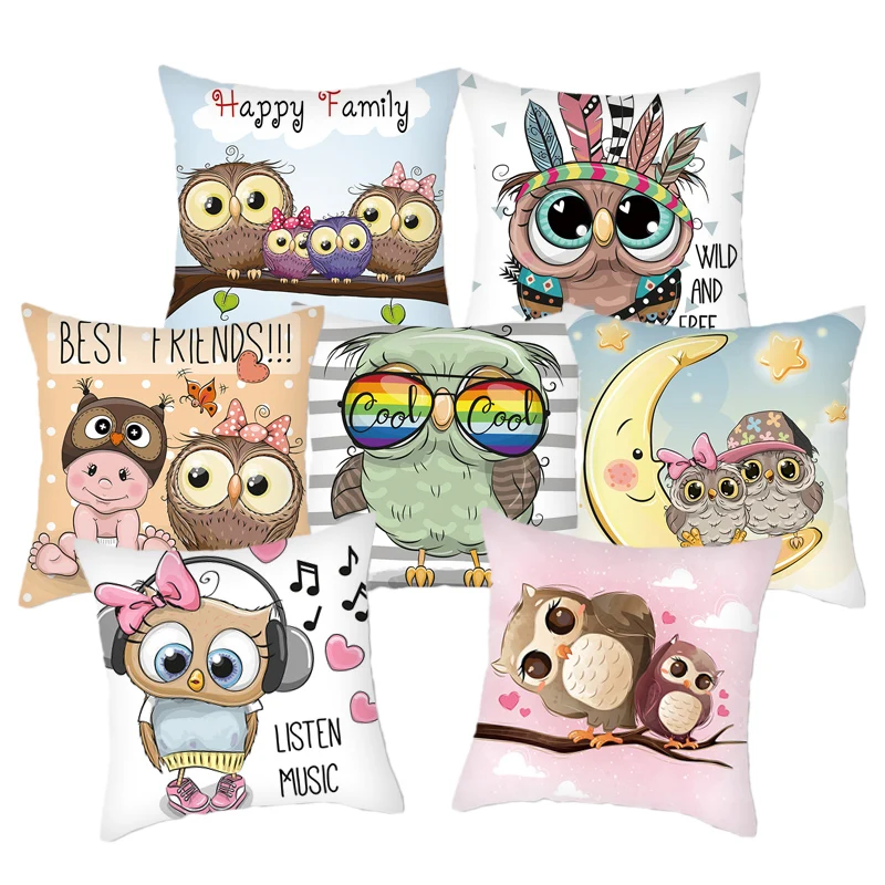 

Funny Cartoon Owl Cushion Covers Cute Pink Pillowcase Decorative Cushions for Sofa Polyester Pillowcover cogines para sofa 10038