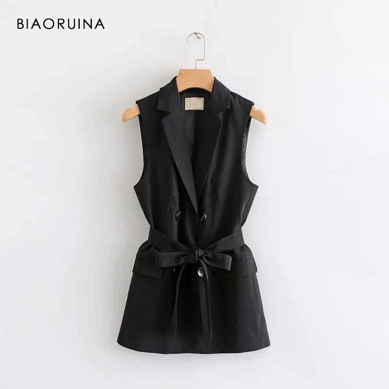 BIAORUINA Women Casual Double Breasted Sleeveless Long Vest Turn-down Collar Female Fashion Slim Vest Office Lady Coats
BIAORUINA Women Casual Double Breasted Sleeveless Long Vest Turn-down Collar Female Fashion Slim Vest Office Lady Coats
