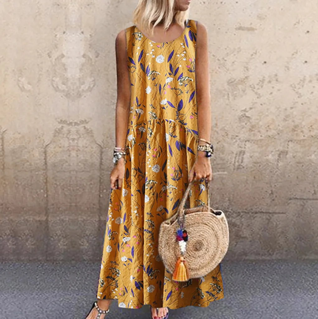 Feitong Women Plus Size Bohemian Long Dress Ladies Casual O-Neck Floral Print Vintage Sleeveless Maxi Dress vestidos verano 2019
Feitong Women Plus Size Bohemian Long Dress Ladies Casual O-Neck Floral Print Vintage Sleeveless Maxi Dress vestidos verano 2019