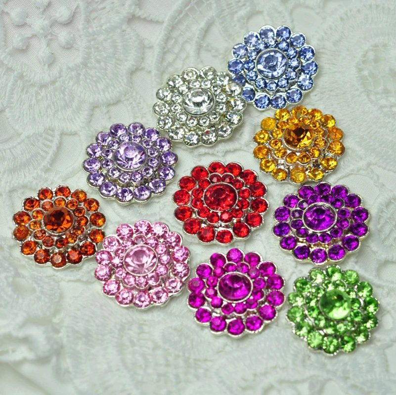 

30pcs/lot 0.8" 10colors Bling Metal Rhinestone Button For Craft Flatback Crystal Decorative Buttons For Girls Hair Accessories